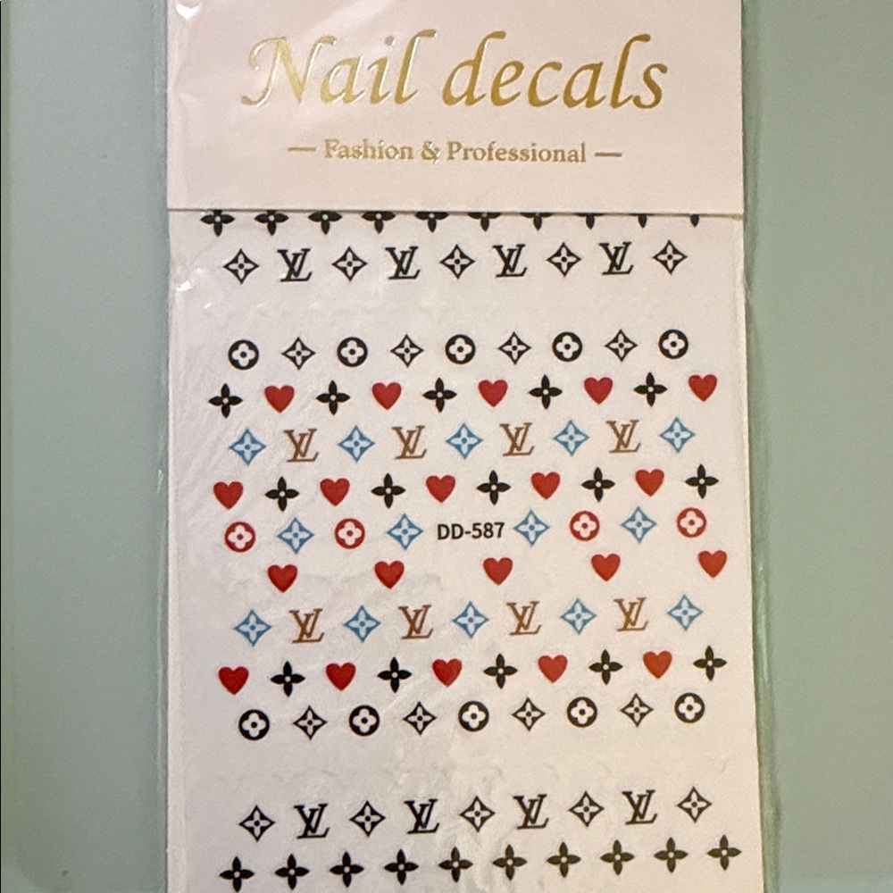 Designer Inspired Nail Decals Sheet with Red, Black, Blue, Gold Accents